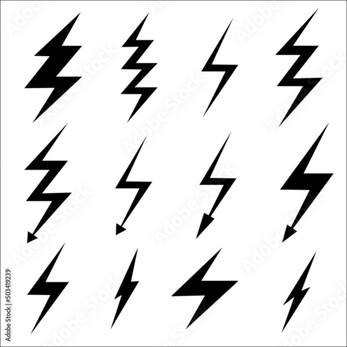 Set of Lightning flat icons on white background. Modern flat style. For web sites and banners design. Vector illustration.