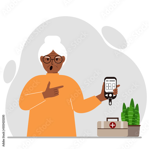 Screaming woman holds a glucometer in his hand. The concept of blood sugar control, diabetic.