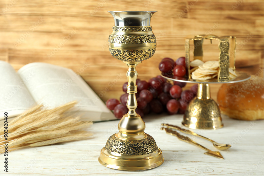 Concept or composition of Eucharist with different accessories Concept or composition of Eucharist with different accessories