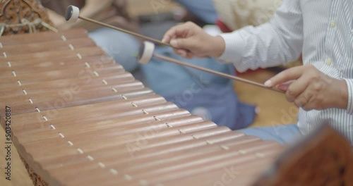 Thai musical instruments. The alto xylophone sounds resonate with joyful rhythms. photo