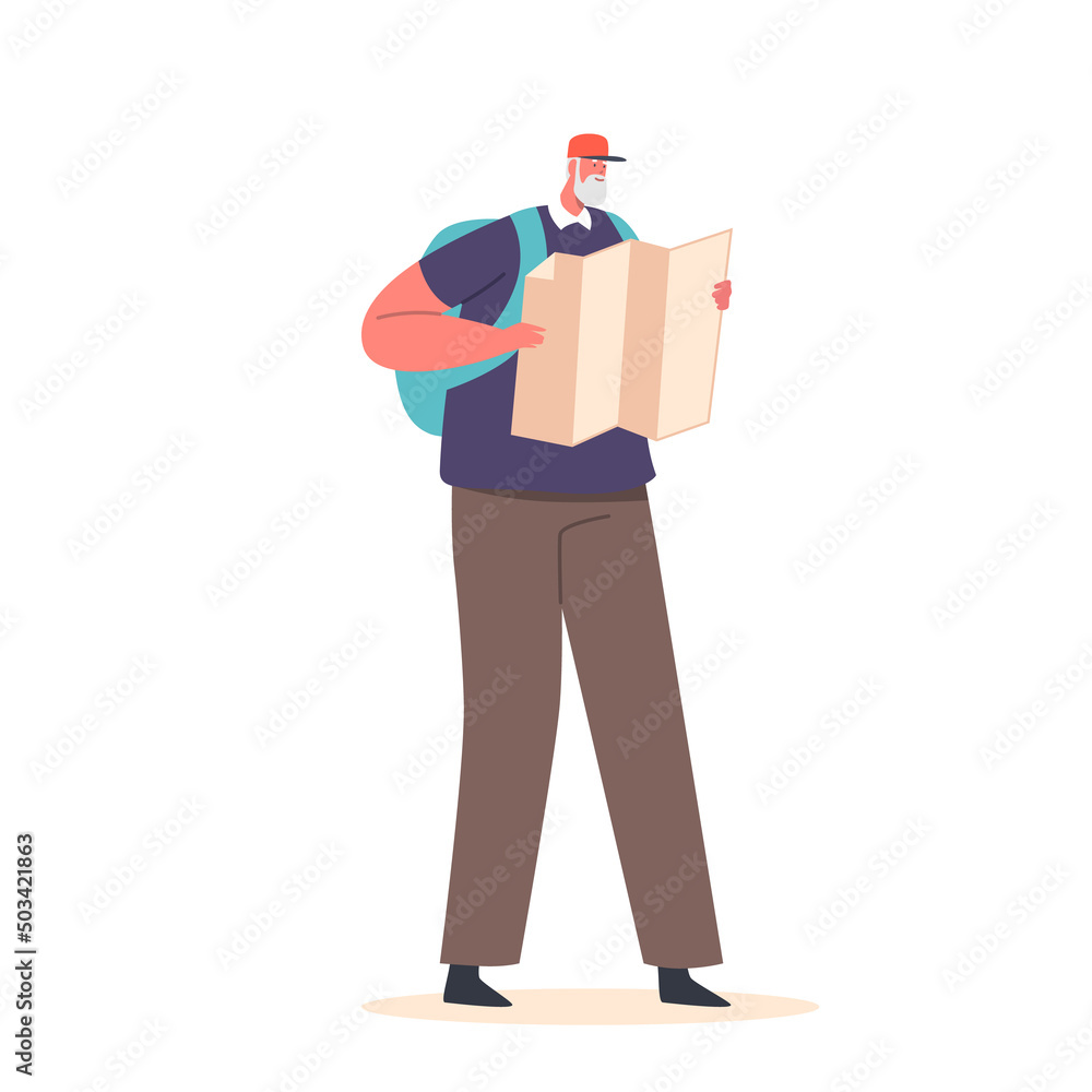 Senior Man Tourist Learning Map Decide what Way to Choose Search Sightseeing. Old Traveler Hiking Adventure on Vacation Senior Man Tourist Learning Map Decide what Way to Choose Search Sightseeing. Old Traveler Hiking Adventure on Vacation