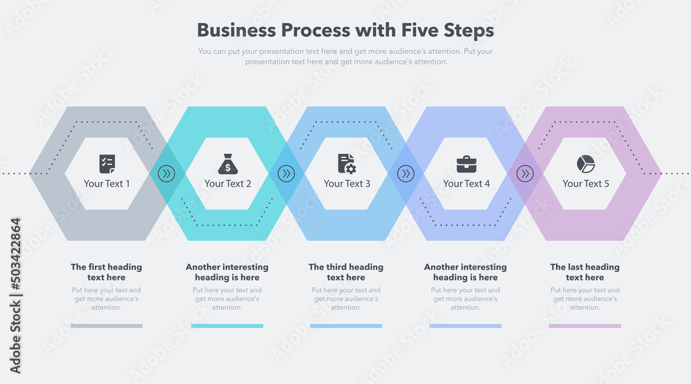 Modern business process template with five colorful steps. Easy to use ...