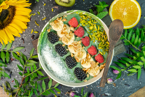 Fresh and delicious organic vegan fruit bowl photo