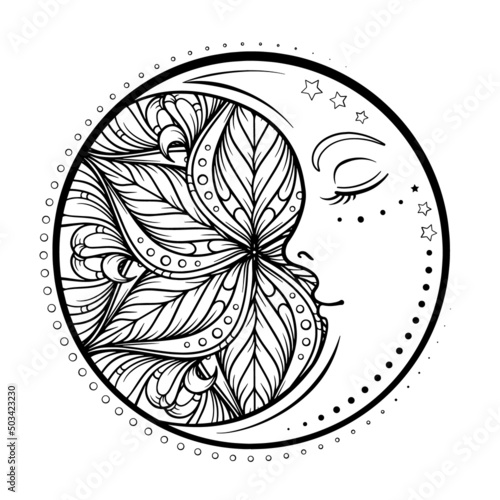 Ethnic cresent moon motif. Antistress coloring page