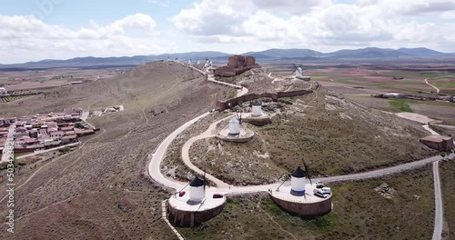 Aerial view of Route of Don Quixote with windmills in Consuegra, Spain photo