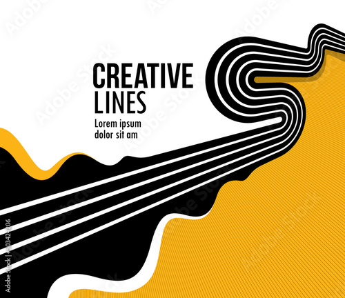 Creative lines vector abstract background, 3D perspective linear graphic design composition, stripes in dimensional rotation poster or banner.