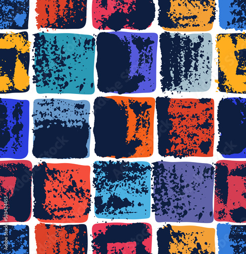 Old aged tiles vector seamless background, rusty grunge texture endless mosaic, vintage art.