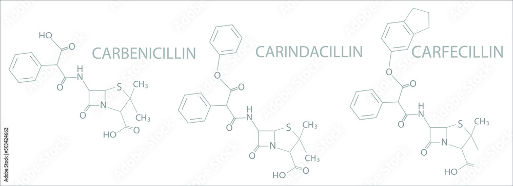 Carboxypenicillins molecular skeletal chemical formula. Carboxypenicillins molecular skeletal chemical formula.