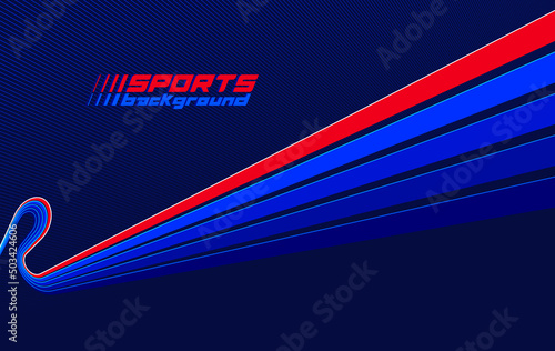 Sports activities games and racing vector linear background in 3D perspective rotation, dark red and blue dynamic layout with lines like a road or race.