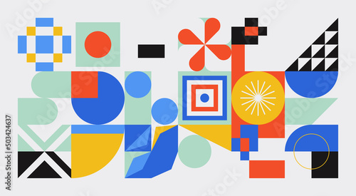 Bauhaus Inspired Graphic Pattern Artwork Made With Abstract Vector Geometric Shapes