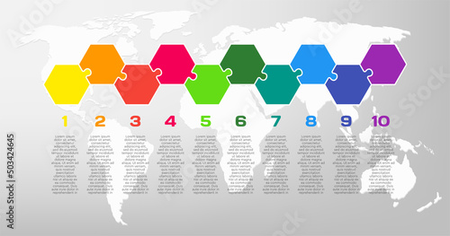 Ten steps line infographic, puzzle template