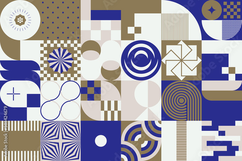 Decorative Abstract Artwork Inspired by Mid Century Graphics Design Made With Vector Geometric Shapes and Forms