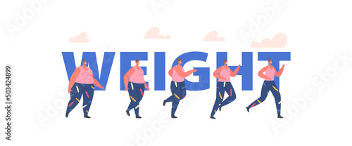 Weight Loss, Transformation Stages of Obese Woman Concept. Girl Turning into Healthy Body, Sport Training
