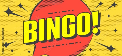 Bingo lottery banner. Poster background game template in pop art retro cartoon style. Casino gambling activity invitation layout vector illustration