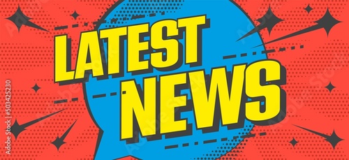 Banner with latest news promotion message. Sale discount newscast advertisement vector illustration. Poster with important information announcement