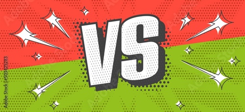 Versus banner. VS popart lettering on retro comic banner background vector illustration