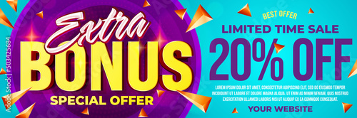 Extra bonus special offer with 20 percent off. Limited time sale price discount promotion banner template. Web shop business event vector illustration