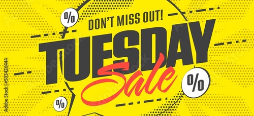 Tuesday sale banner for great clearance event promotion. Marketing discount offer on special date vector illustration. Advertising poster, billboard or flyer