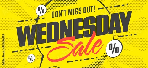 Wednesday sale announcement on promo banner or poster. Important super price promotion, special offer advertisement vector illustration