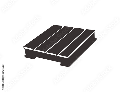 Angle view of wood pallet, black silhouette icon, flat vector illustration isolated on white background.
