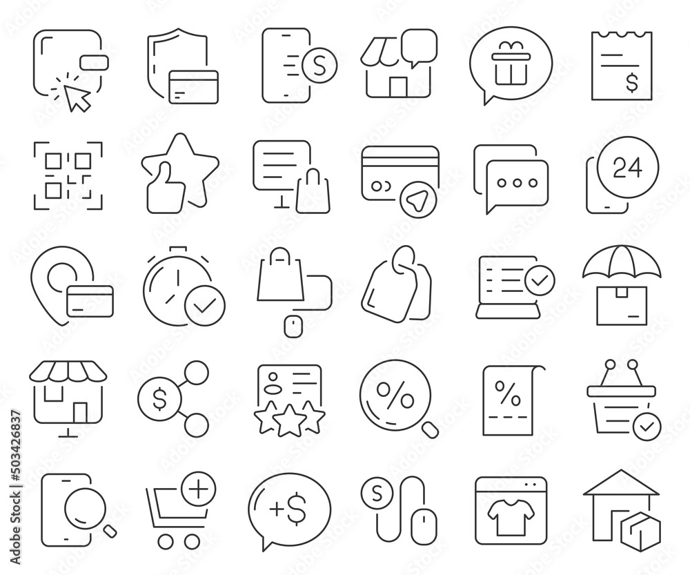 E-commerce and online shopping line icons collection. Thin outline icons pack. Vector illustration eps10 E-commerce and online shopping line icons collection. Thin outline icons pack. Vector illustration eps10