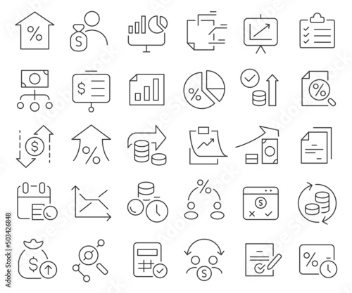 Tax and report line icons collection. Thin outline icons pack. Vector illustration eps10