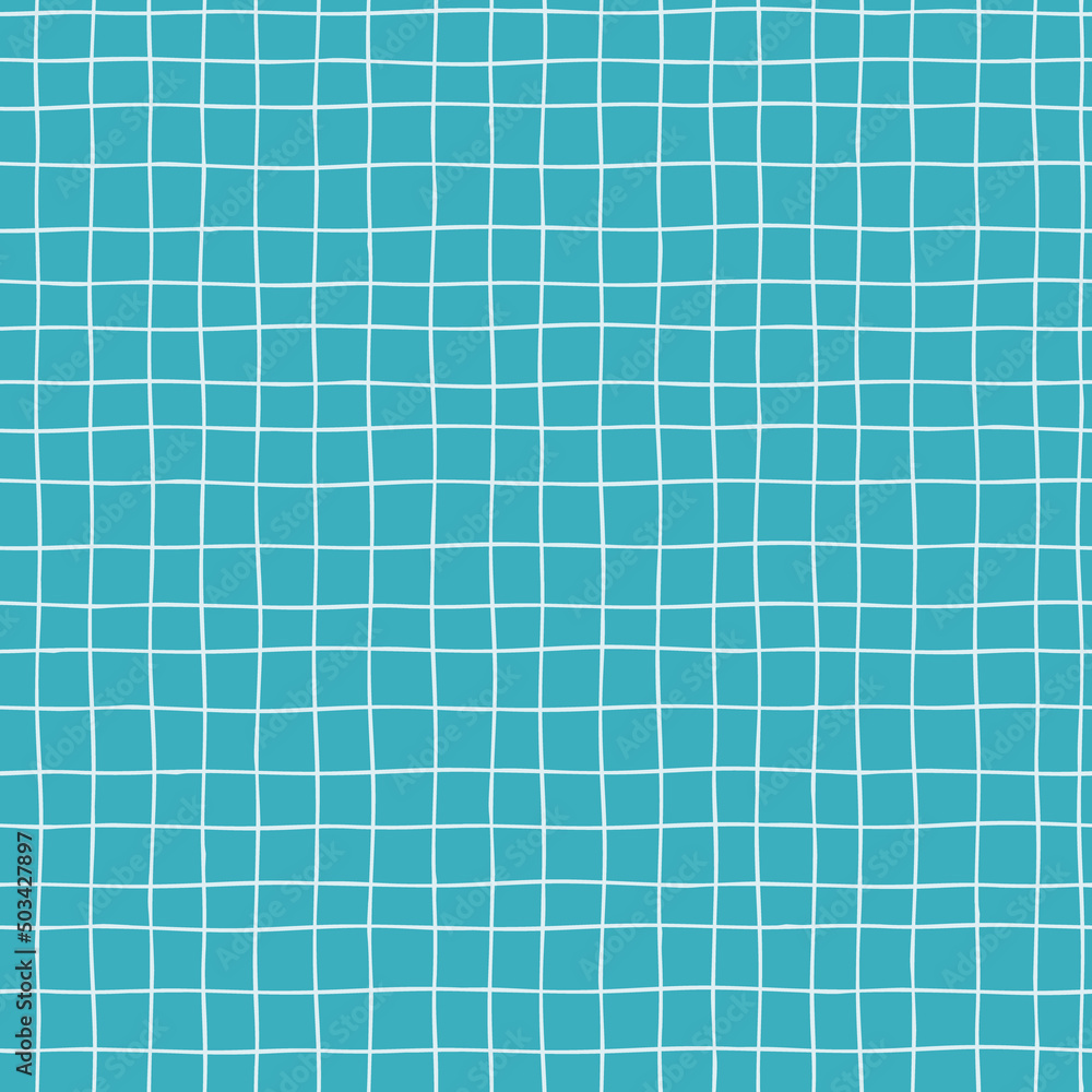 Seamless checkered repeating pattern with hand drawn grid. Blue plaid background for wrapping paper, surface design and other design projects