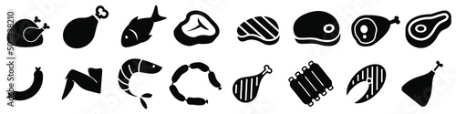 Meat Vector Icon Set. grill illustration sign collection. Meat Vector Line Icons Set. Pork, Beef, Goose, Chicken, Duck, Lamb, Steak, Spare Ribs. 