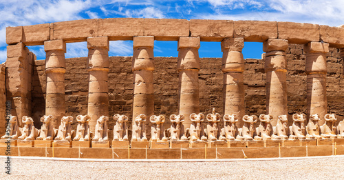 Obraz na płótnie The row of ram-headed sphinxes inside the Great Court, Karnak Temple, Luxor, Egypt w salonie