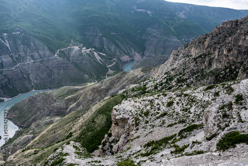 panoramic view of the mountains and gorges on a spring sunny day © константин константи