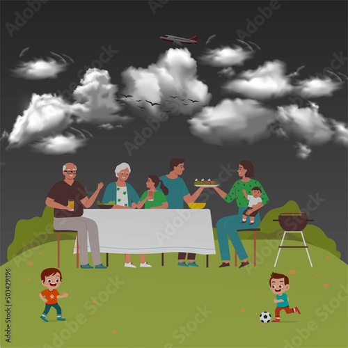 Family picnics celebrate in cloudy weather