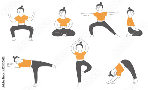 Doodle set of yoga asana.