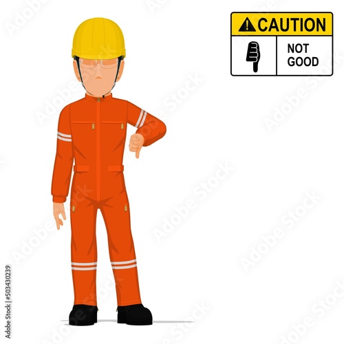 A worker is raise thumb down