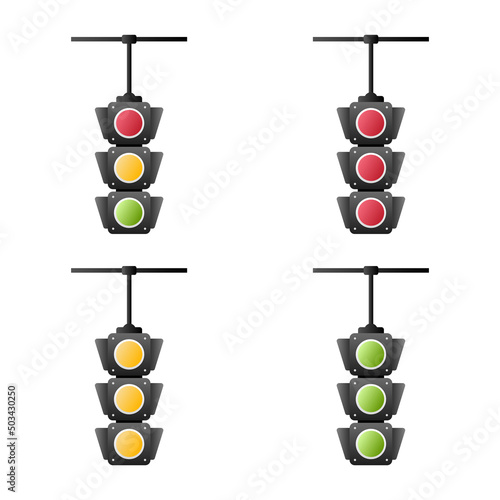 Set of traffic light signal with red, yellow and green color, Flat design and vector of traffic light icon.