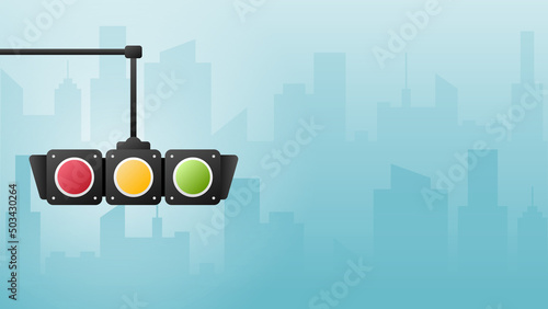 Concept traffic light banner free space for text. Traffic light signal with red, yellow and green color, Vector illustration of business card stoplight.