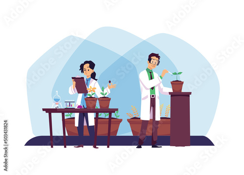 Agronomists make research in farming and plants cultivation flat vector isolated.
