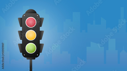 Concept traffic light banner free space for text. Traffic light signal with red, yellow and green color, Vector illustration of business card stoplight.