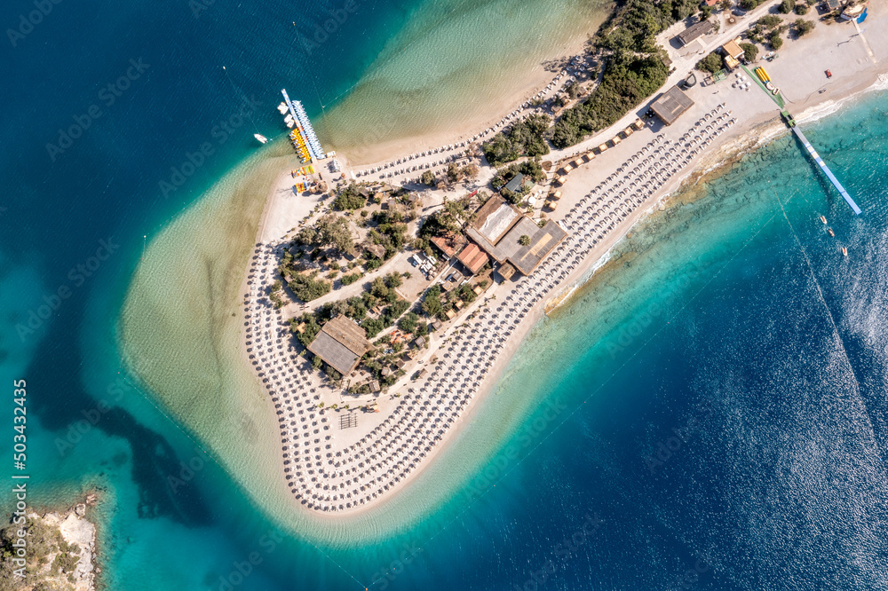 Aerial view from Oludeniz beach at sunny day, Turkey