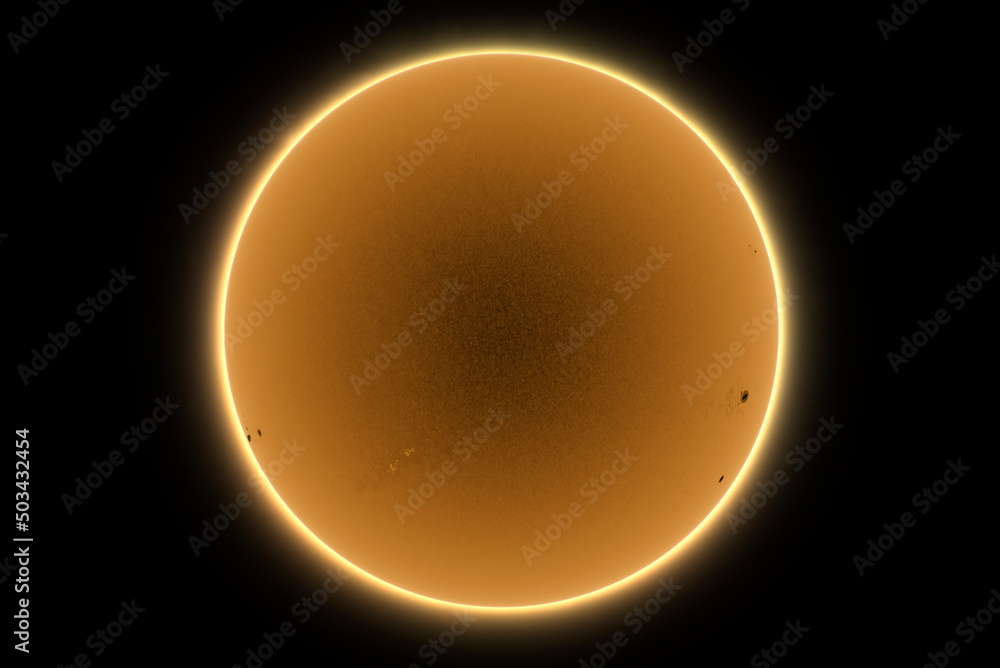 Sun in dark space with solar spots on the 8th of May 2022