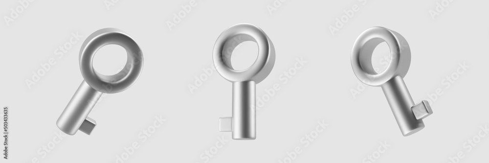 Set of 3d silver key icons isolated on gray background. Rendering minimal metal keys. Privacy and security, the concept of buying or renting a house and a car. 3d cartoon simple vector illustration. Set of 3d silver key icons isolated on gray background. Rendering minimal metal keys. Privacy and security, the concept of buying or renting a house and a car. 3d cartoon simple vector illustration.