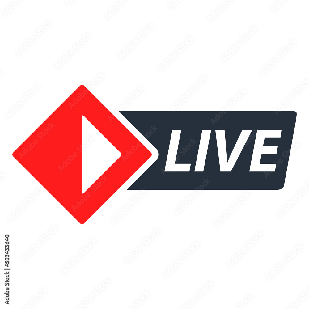 Live streaming icon.Button for broadcasting.Isolated on white background. Vector flat illustration. Live streaming icon.Button for broadcasting.Isolated on white background. Vector flat illustration.