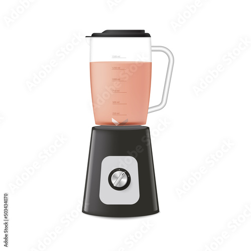 Blender with strawberry shake in 3d vector illustration isolated on white