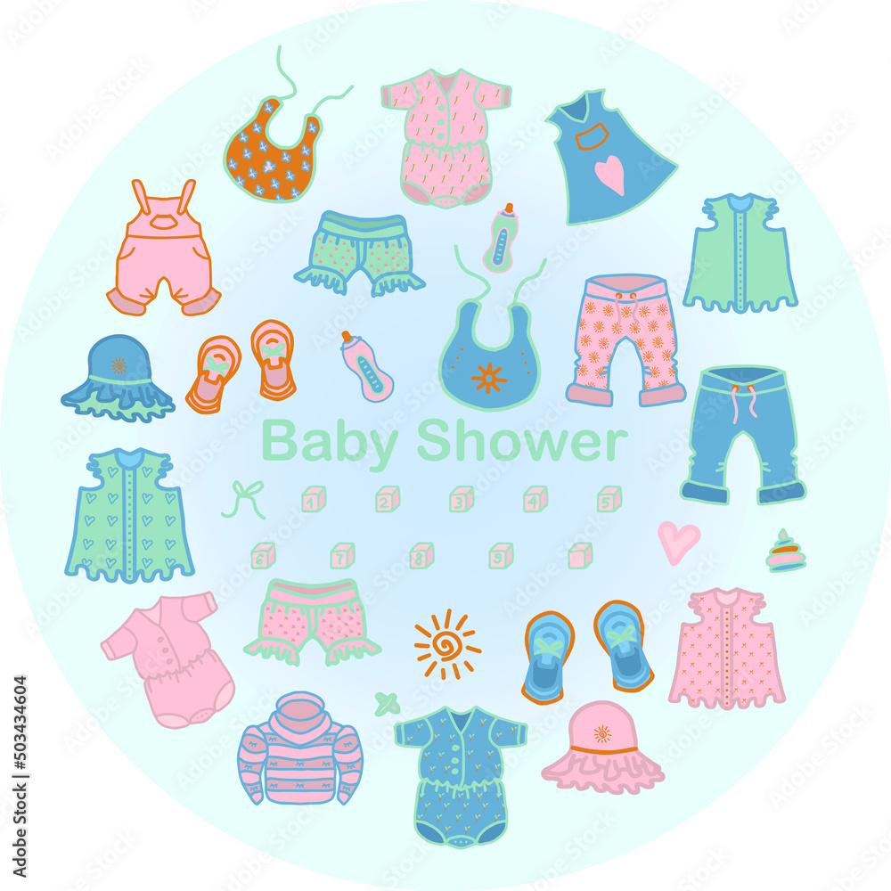 Baby Shower Collection Icons. Baby Arrival Cartoon Vector Illustration