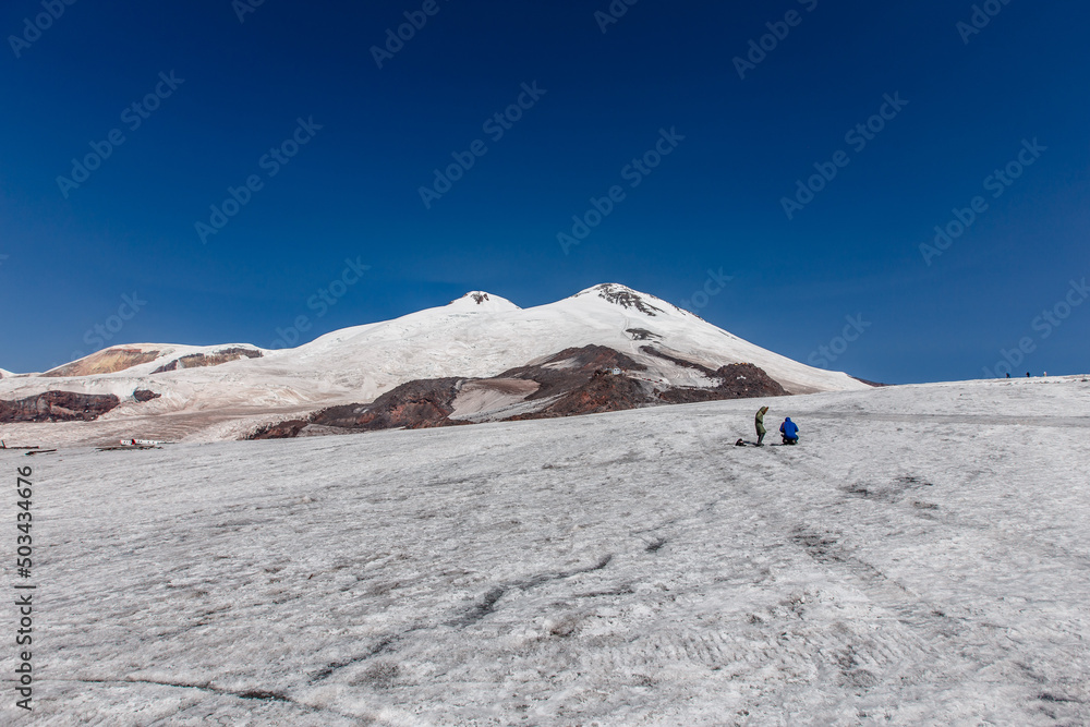 View of Elbrus height 4000 meters Russia Caucasus - obrazy, fototapety, plakaty 