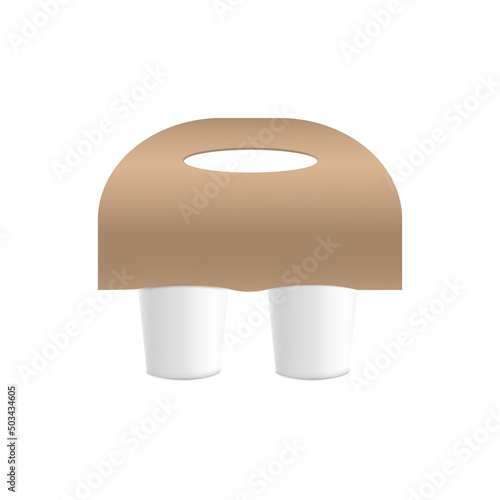 Disposable holder with coffee cups realistic vector illustration isolated.