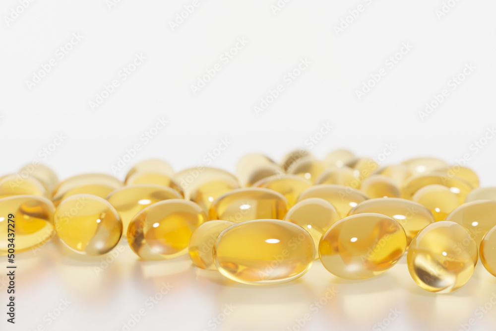 3d render of shiny orange capsules with fish oil or beauty serum for your project