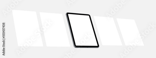 Black Tablet Mockup with Blank Wireframing Web Screens, Side Perspective View. Vector Illustration