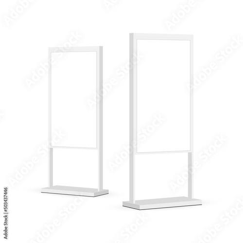 White Digital Signage Mockup With Blank Screen, Side View. Vector Illustration