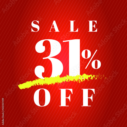 31% off tag thirty one percent discount sale white letter red gradient background