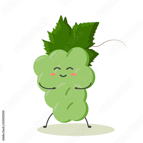 cute cheerful green grapes in the style of kawaii